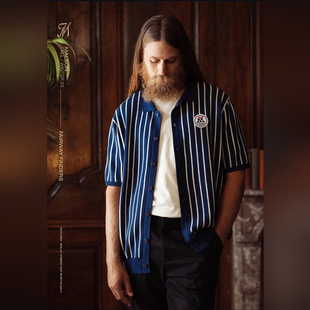 Malbon Golf Fairway Finders Parlay Striped Knit Shirt